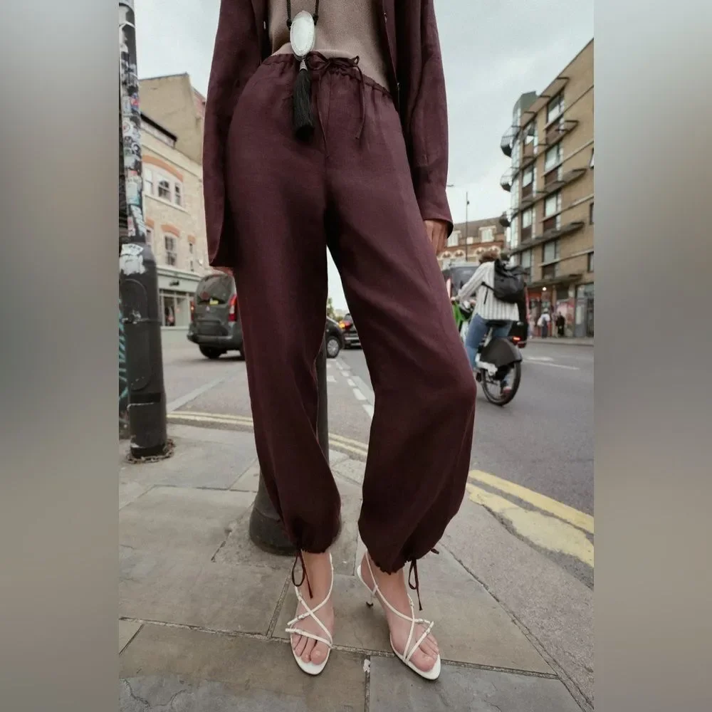 ZARA 100% LINEN PUFFY PANTS